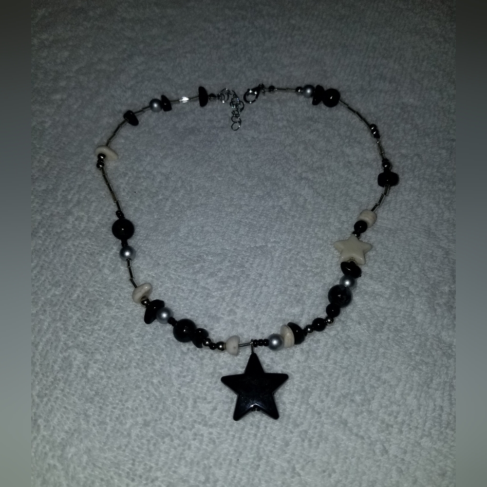 Black and Cream Star Pendant Necklace - Women Jewelry